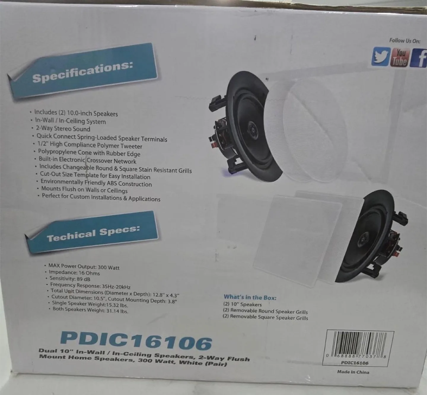 Pyle PDIC16106 Dual 10" In-Wall Speakers (Pair)