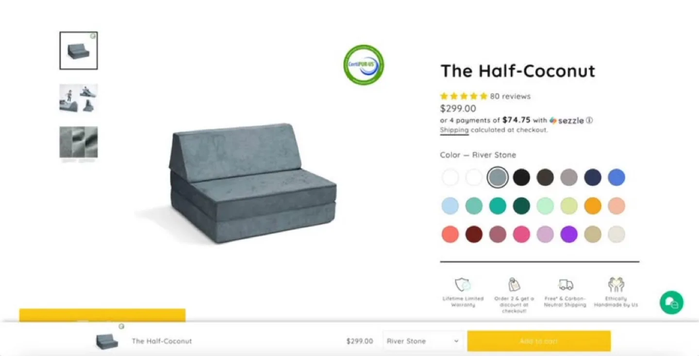Coco Nut The Half-Coconut Playcouch - River Stone thumbnail