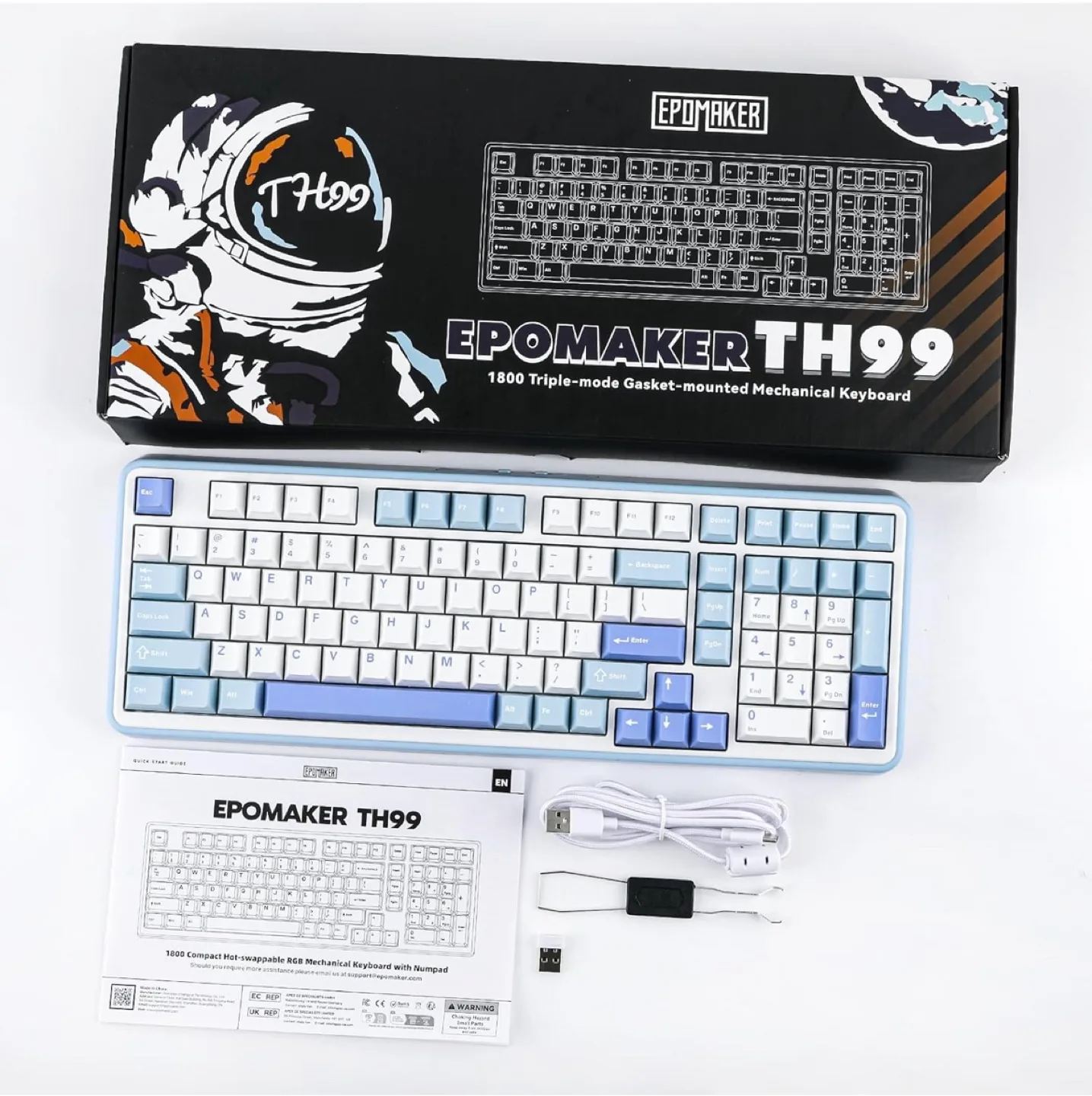 New Epomaker TH99 Mechanical Keyboard - Blue & White thumbnail