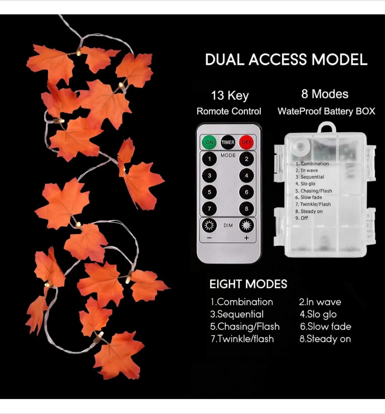 Maple Leaf String Lights with Remote - 10ft, brand new image indicator(2)