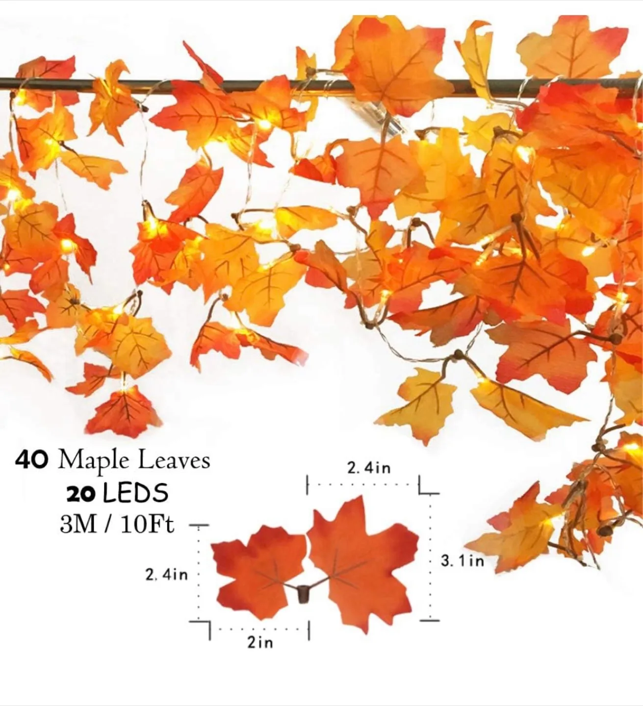 Maple Leaf String Lights with Remote - 10ft, brand new image indicator(4)