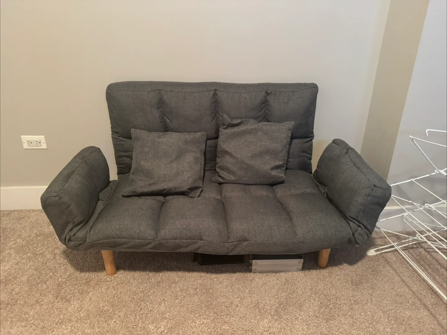 Gray Mini Sofa Bed with Pillows thumbnail