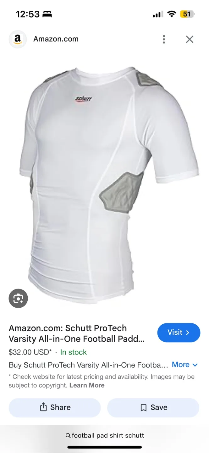 Schutt ProTech Varsity All-in-One Football Padded Shirt image indicator(2)