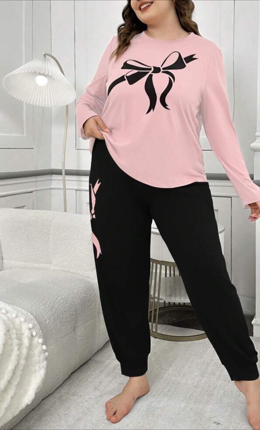 Curve Pink & Black Pajama Set - photo 2