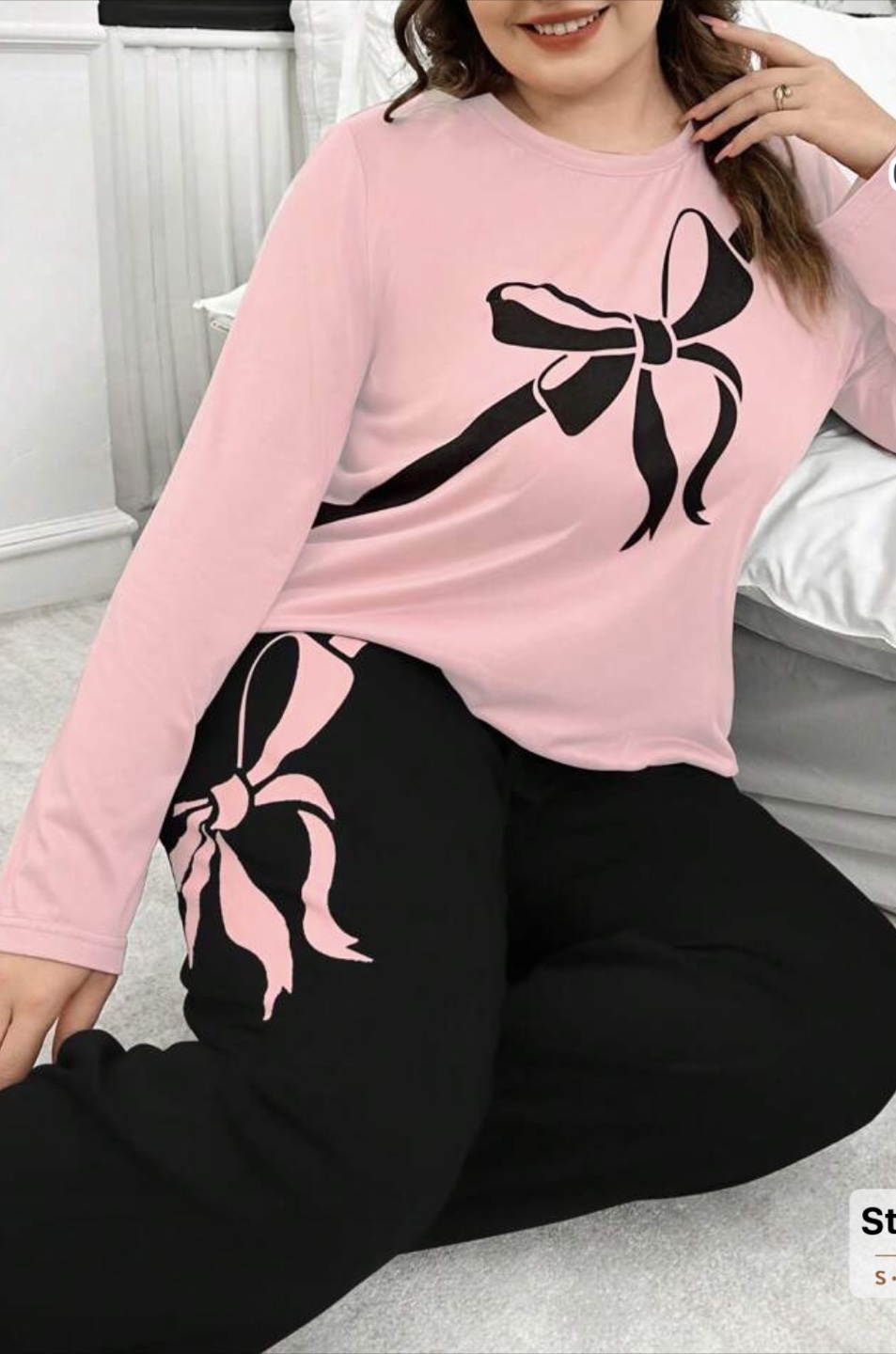 Curve Pink & Black Pajama Set - photo 5