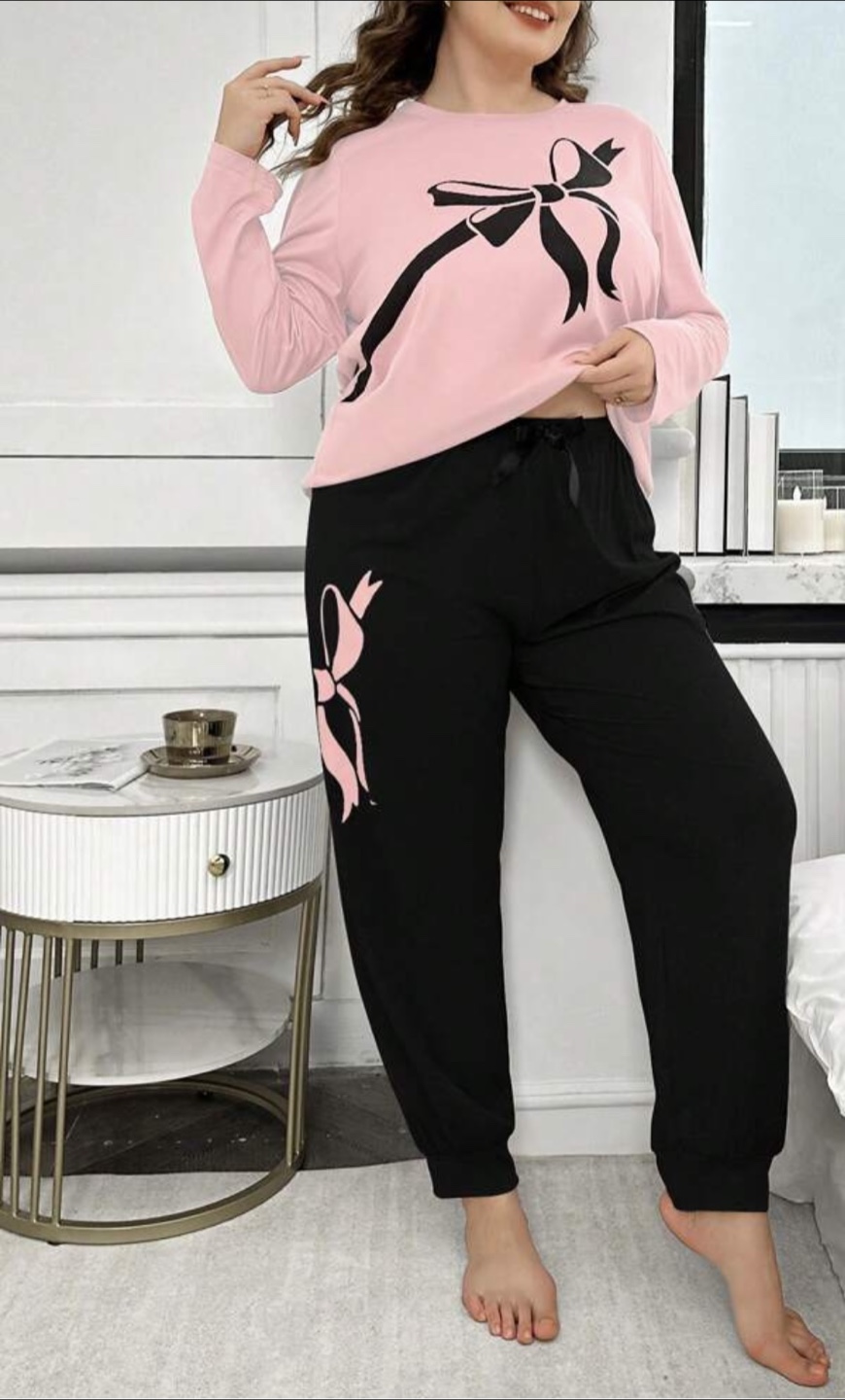 Curve Pink & Black Pajama Set - photo 3