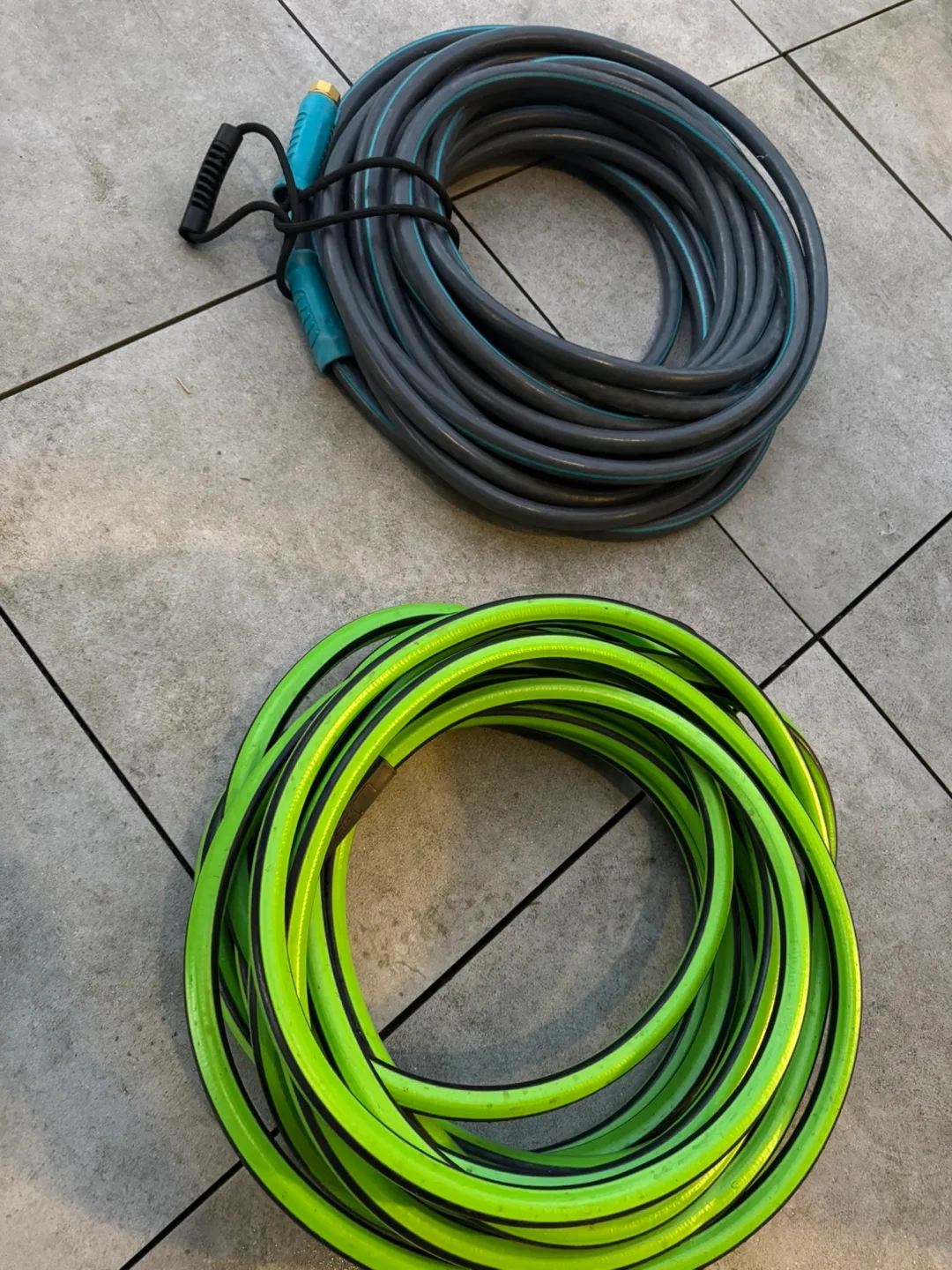 Two Garden Hoses - Green and Grey about 100 ft thumbnail