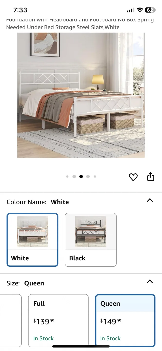 Quenn Size White Metal Bed Frame thumbnail