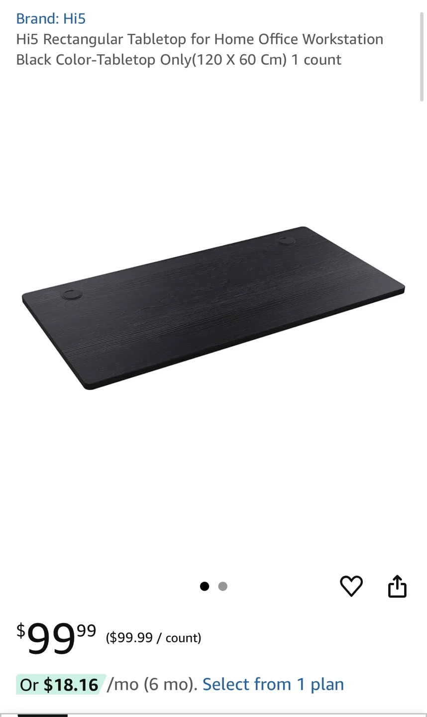 Hi5 Rectangular Black Tabletop (120 x 60 cm) thumbnail