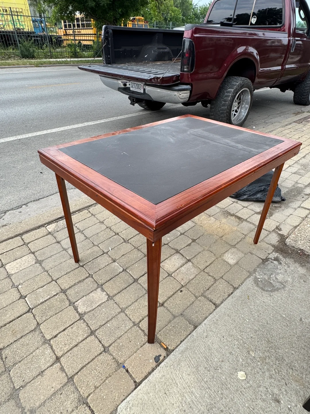Wood Table with Leather Black Top Card Table thumbnail