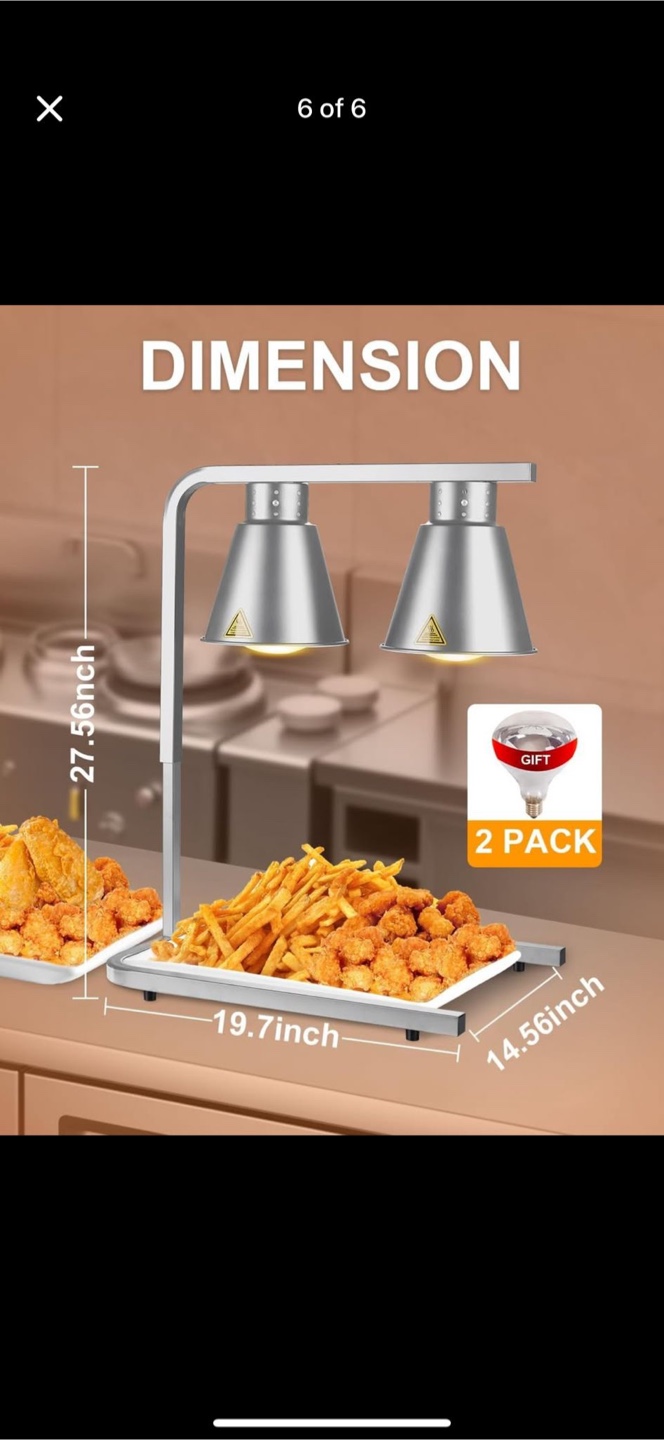 Food Heat Lamp-2 Rapid-Heating Bulbs Included - photo 5