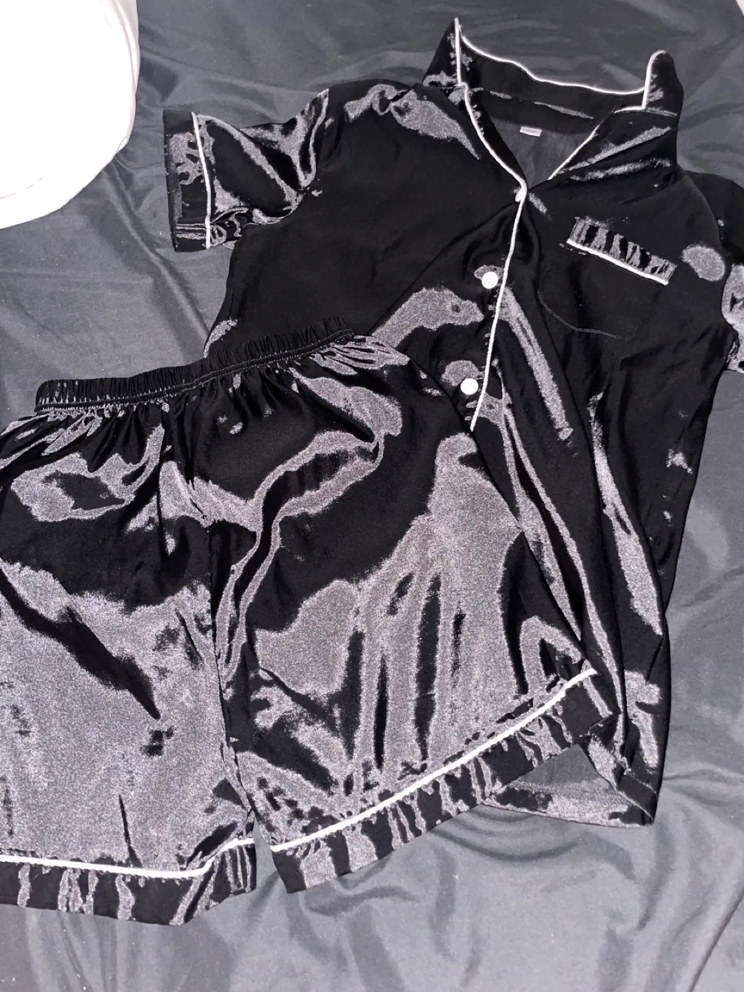 2 piece Black Satin Pajama Set thumbnail