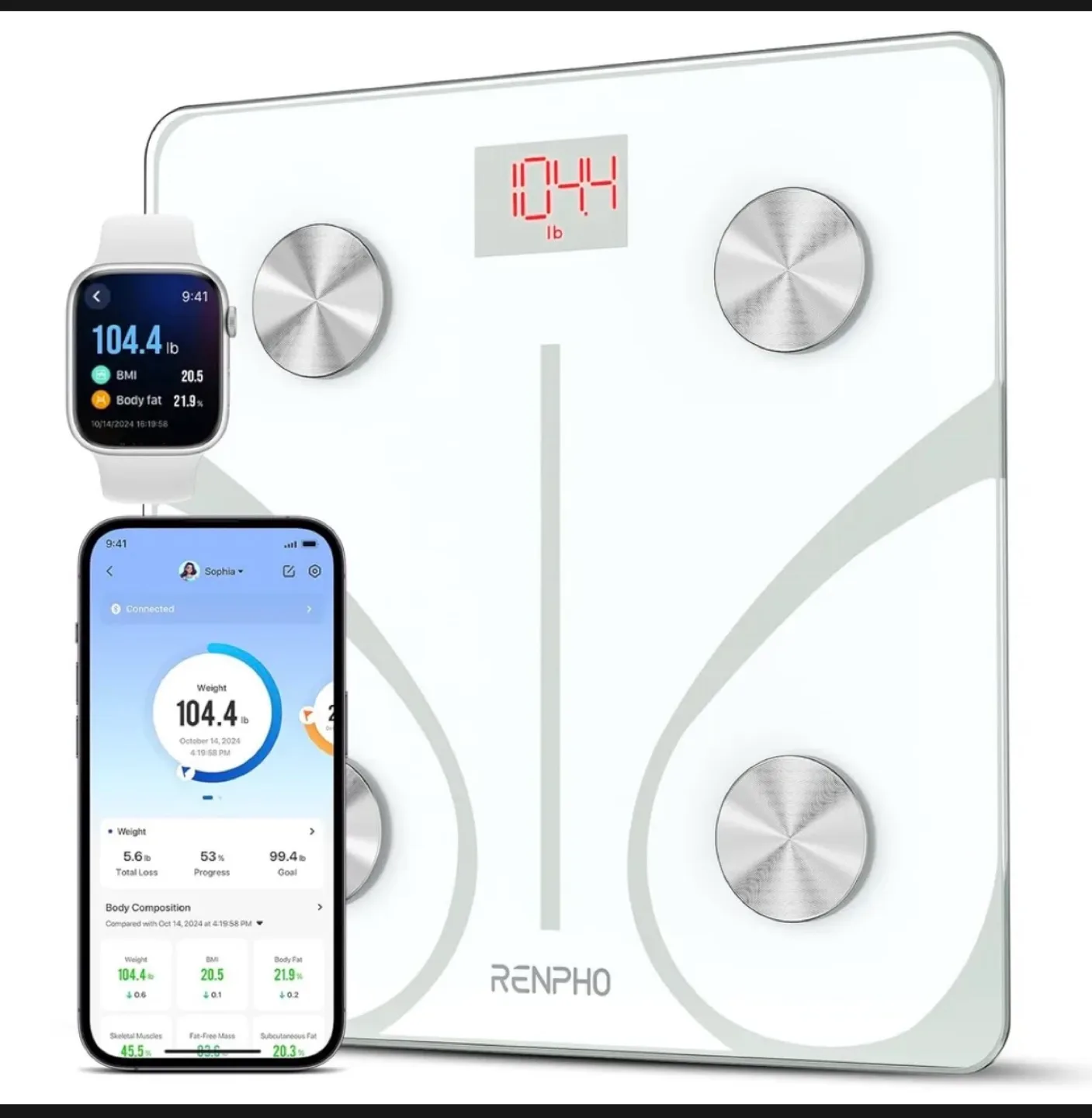 RENPHO Smart Bluetooth Body Scale – White (11”) thumbnail