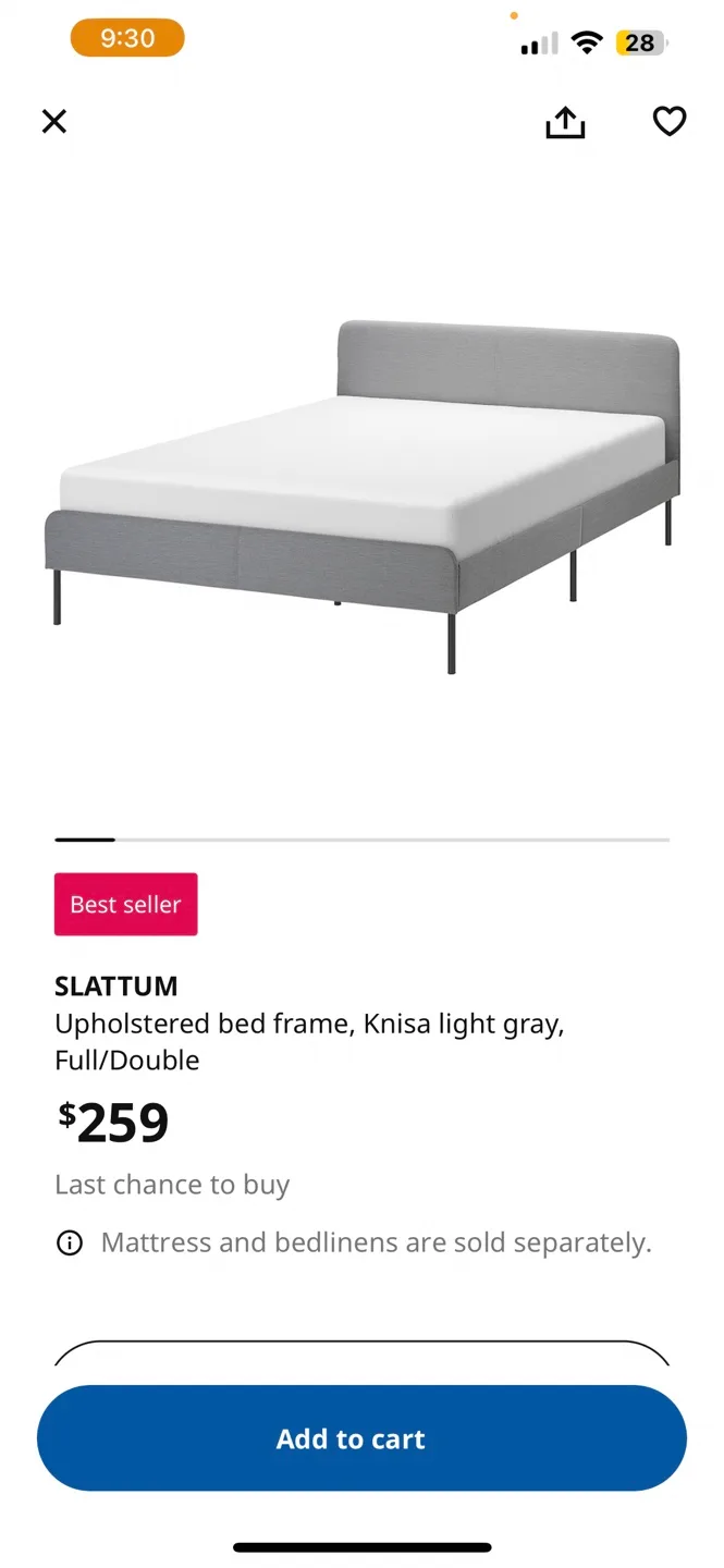 IKEA SLATTUM Full/Double Bed Frame - Light Gray image indicator(5)