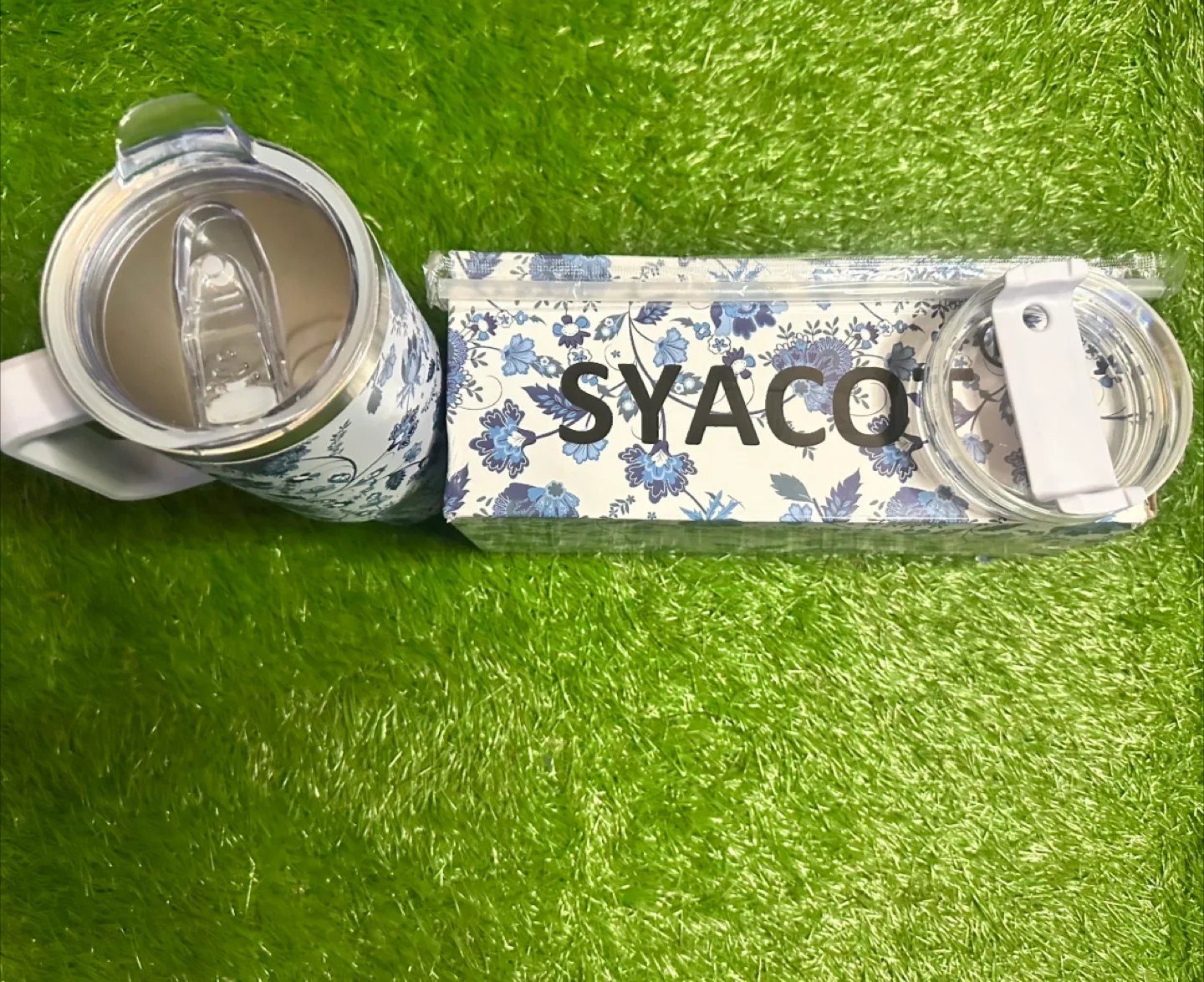 💙SYACOO Floral Stainless Steel Tumbler with Handle image indicator(3)