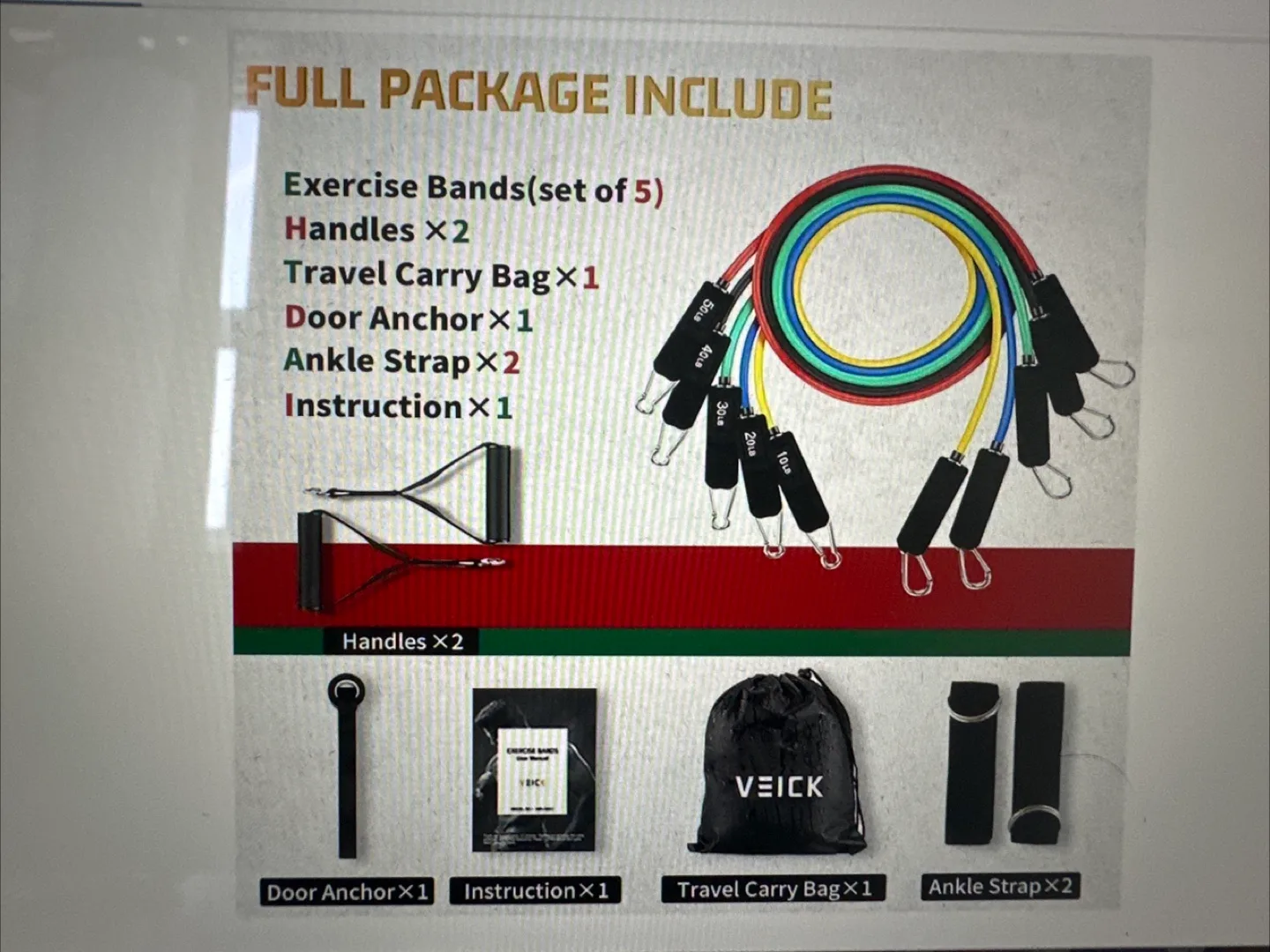 VEICK Resistance Bands Set (10-150 LBS) image indicator(2)