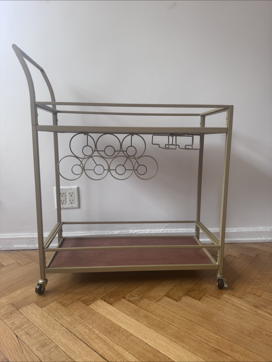 Gold Bar Cart with Wine & Glass Rack