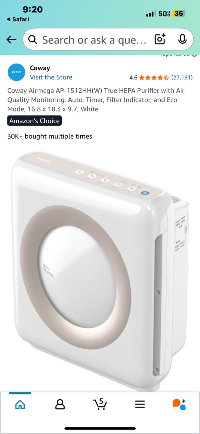 Coway Airmega AP-1512HH(W) True HEPA Air Purifier
