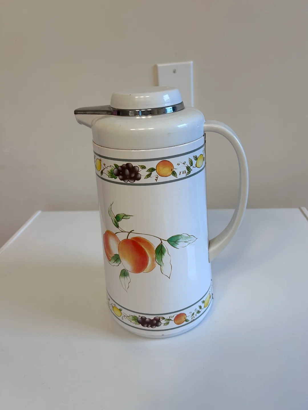Vintage White Thermal Carafe with Fruit Design