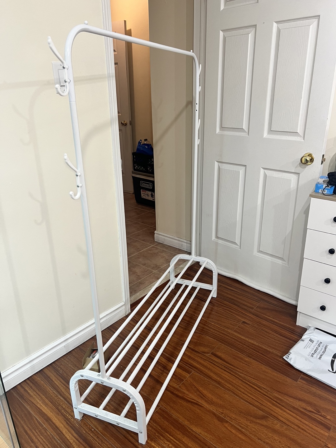 White Metal Coat Rack with Shoe Storage - photo 2