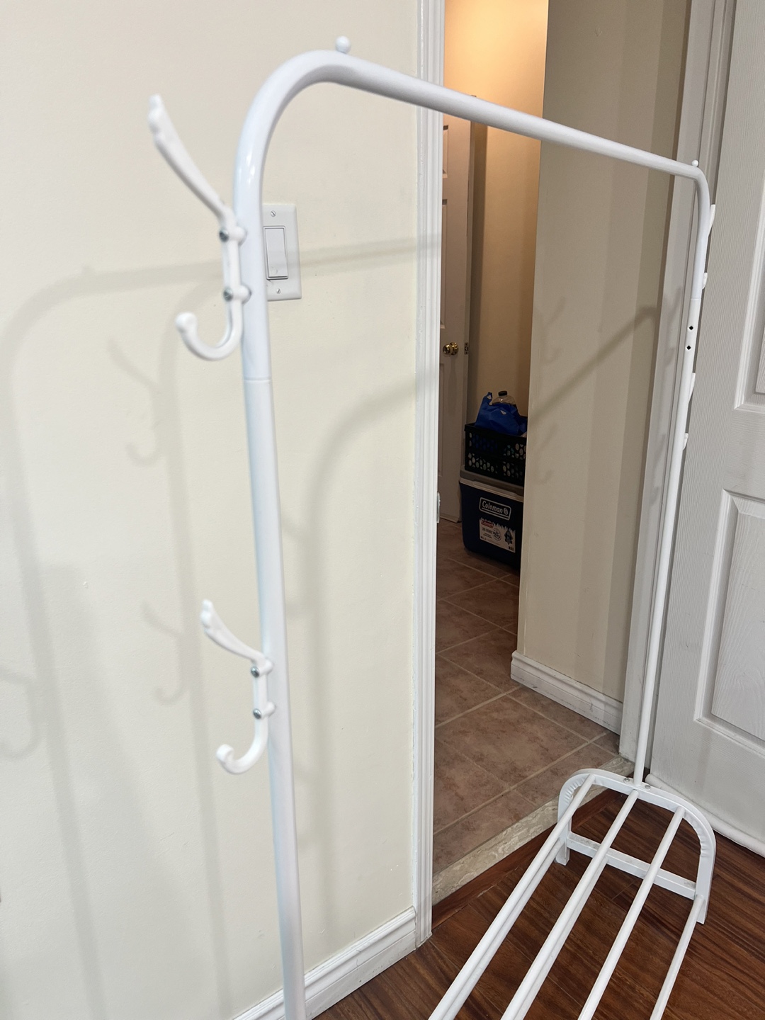 White Metal Coat Rack with Shoe Storage - photo 3