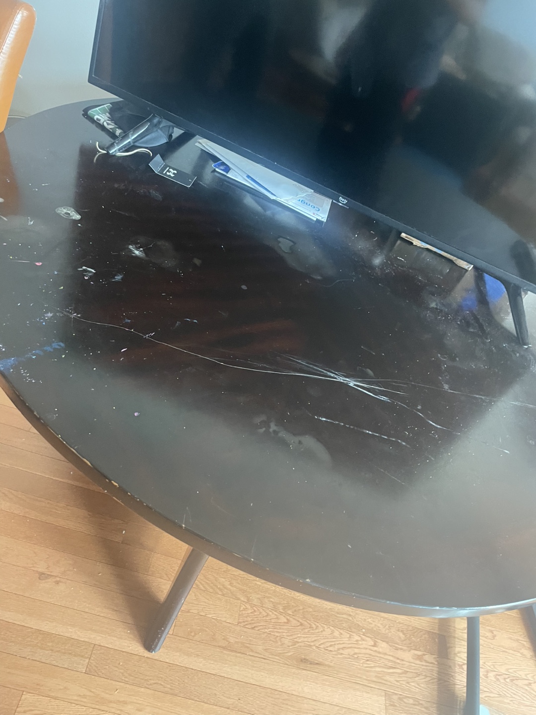 Round Dark Wood Dining Table - photo 4