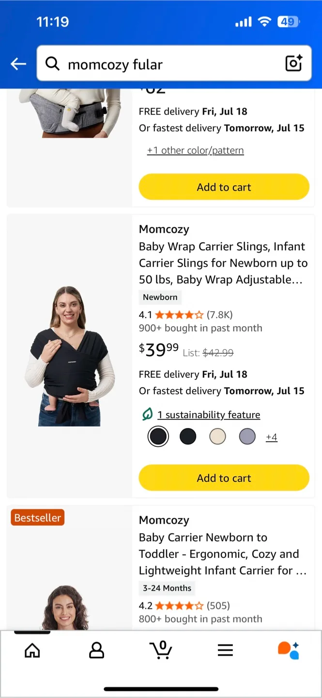 Momcozy Baby Carrier Wrap Sling, Newborn to 50lbs thumbnail