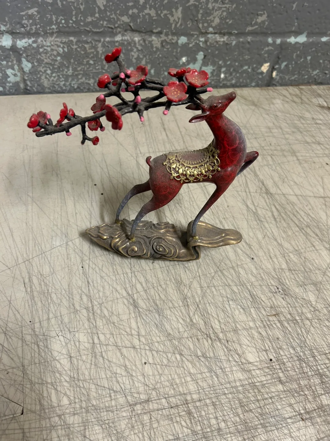 Vintage Deer Statue with Floral Branch thumbnail