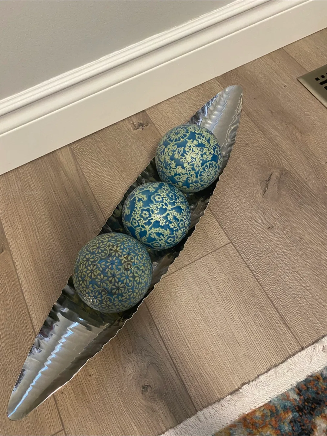 Decorative Silver Tray with Blue Orbs thumbnail