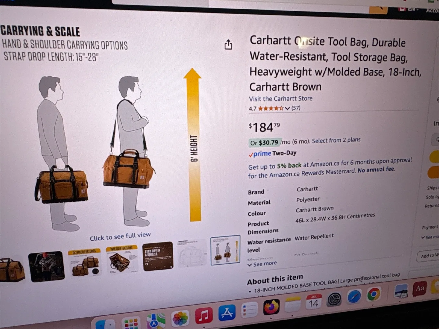 New Carhartt 18-Inch Tool Bag w/ Molded Base image indicator(5)