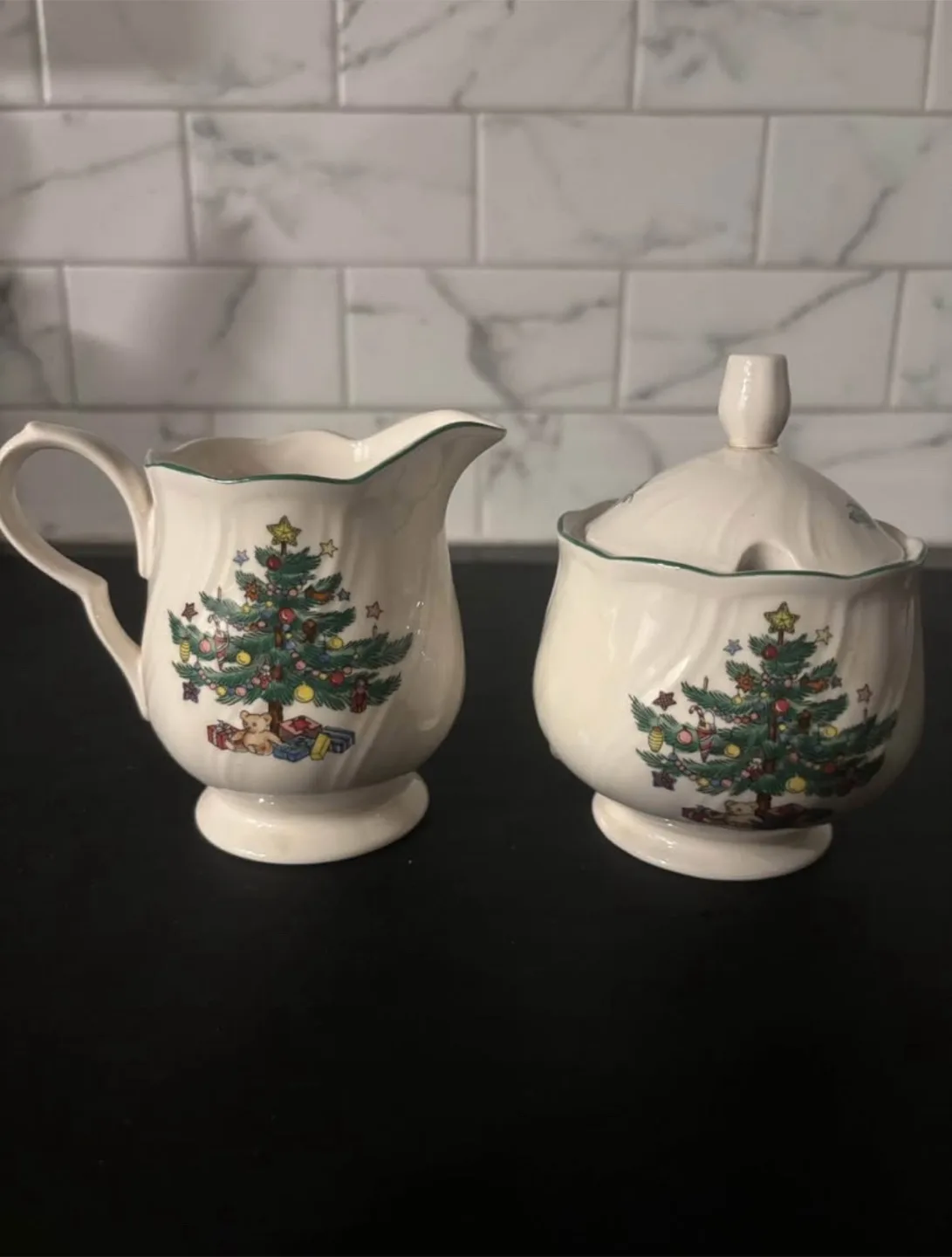 Vintage Royal Grafton Christmas Tree Creamer & Sugar Bowl thumbnail