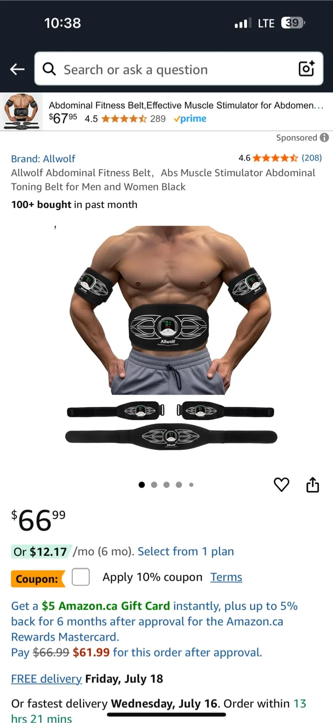 New Allwolf Abs Muscle Stimulator Belt thumbnail