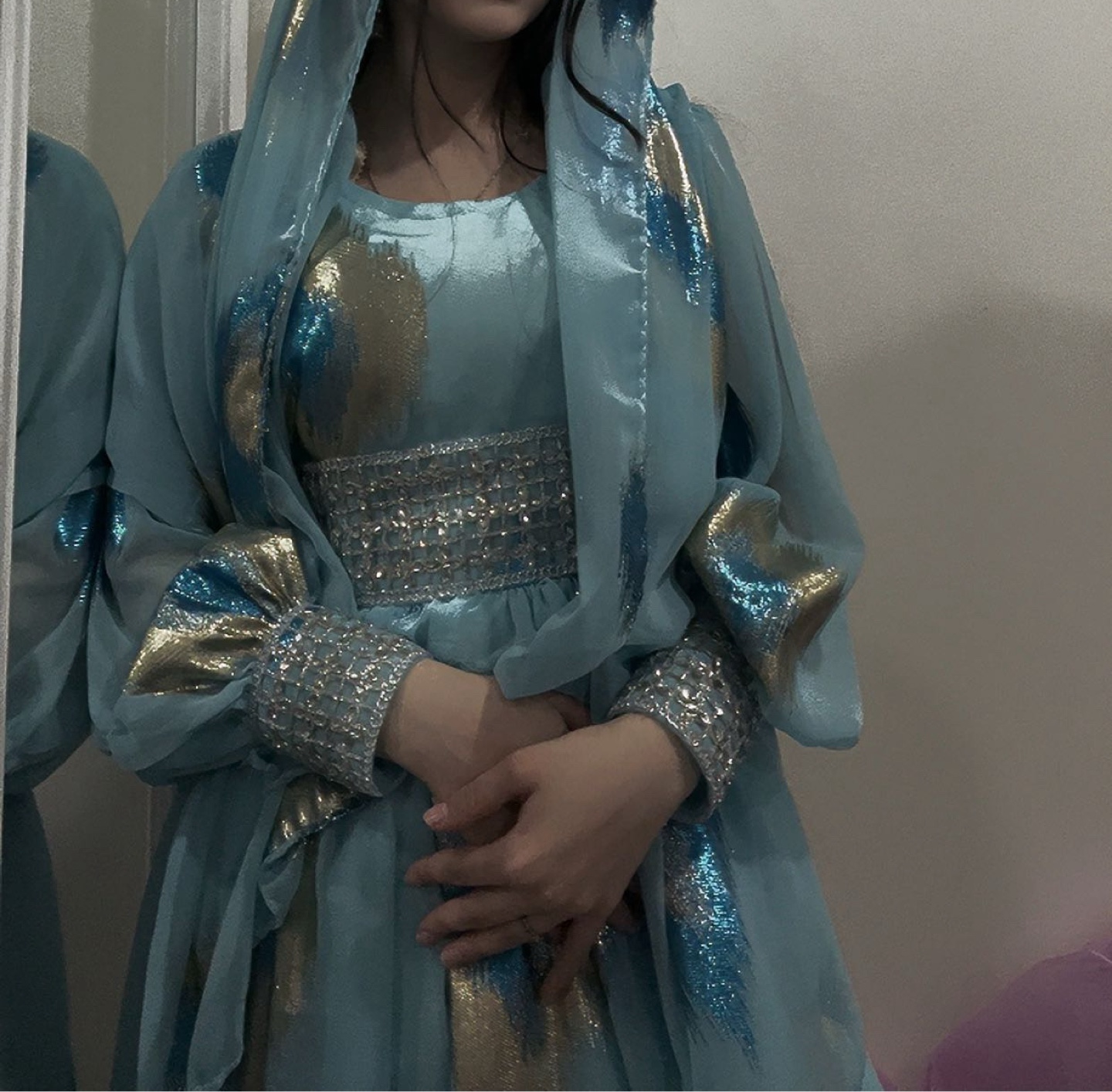 Beautiful teal embellished long-sleeve dress - photo 2