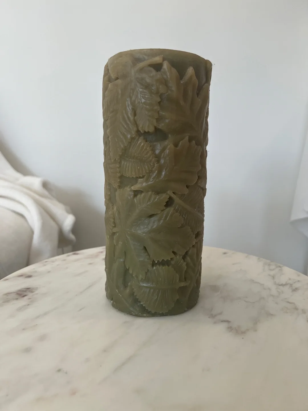 Bombay Leaf Pillar Candle - Meadow, 4" x 9" thumbnail
