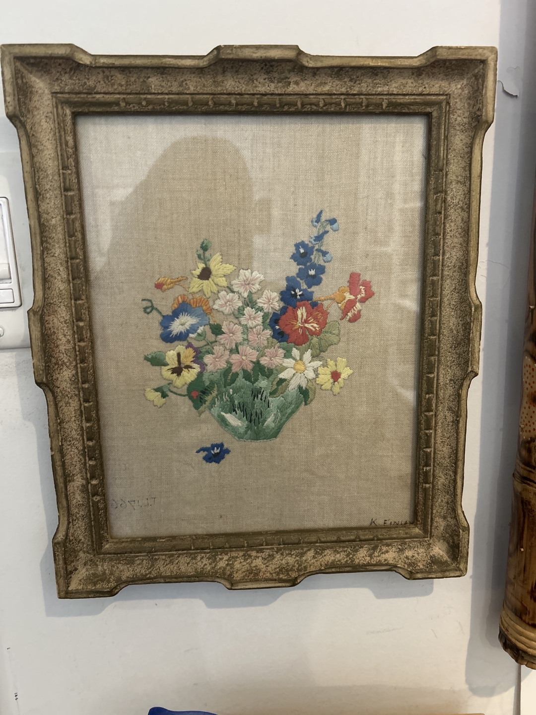 Vintage Framed Floral Embroidery