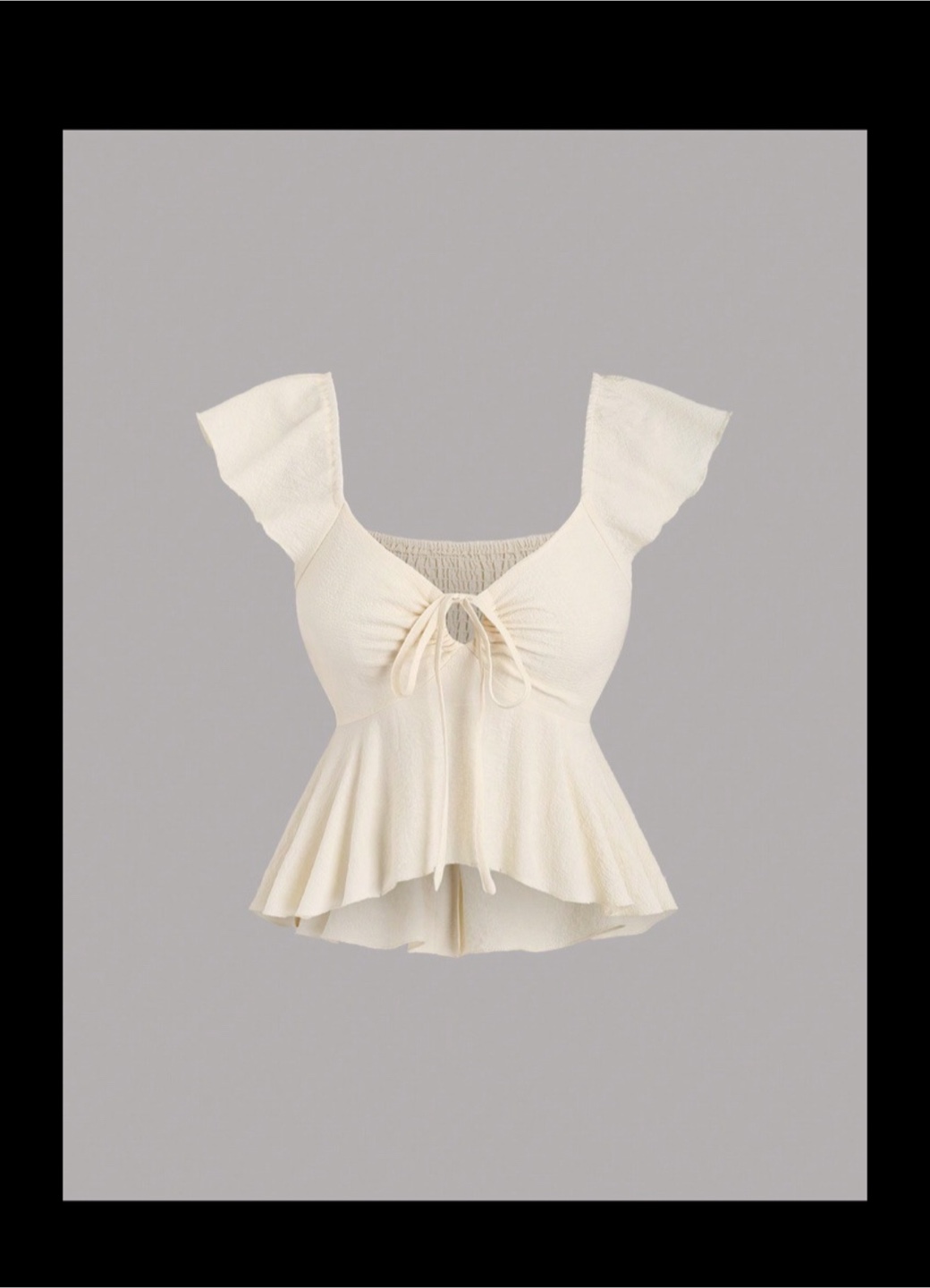 Shein Cream Ruffle Sleeve Tie Front Top - Size M