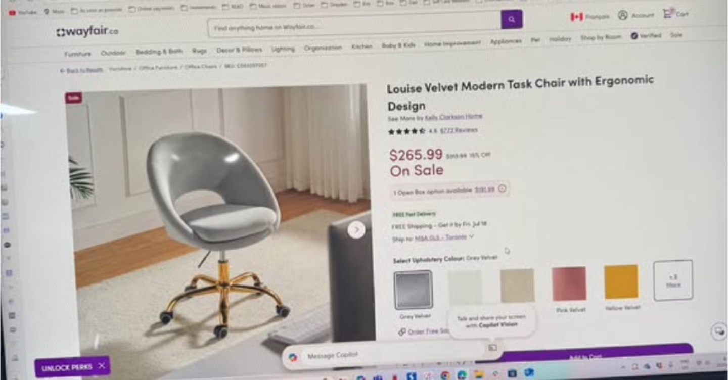 Louise Velvet Modern Task Chair - Grey - photo 5