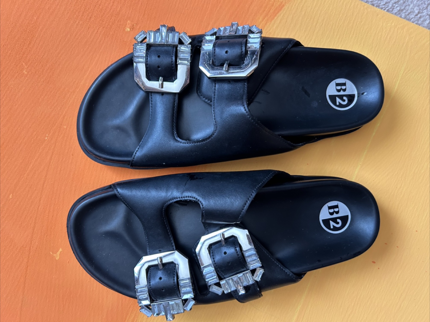 B2 Black Embellished Buckle Sandals