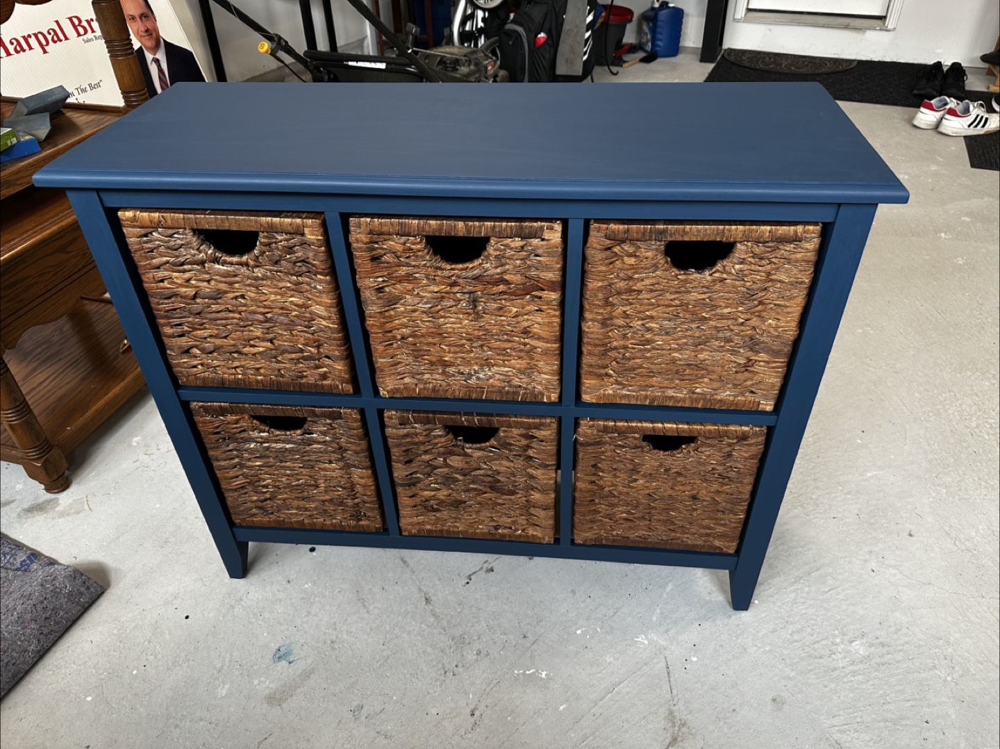 Blue Storage Cabinet with Wicker Baskets - photo 2