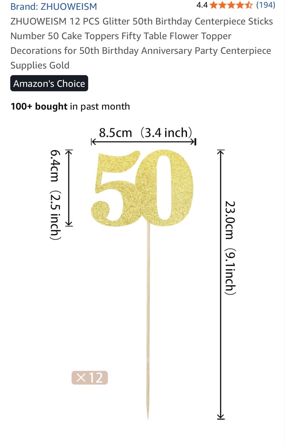 50th Birthday Glitter Centerpiece Stick - photo 2