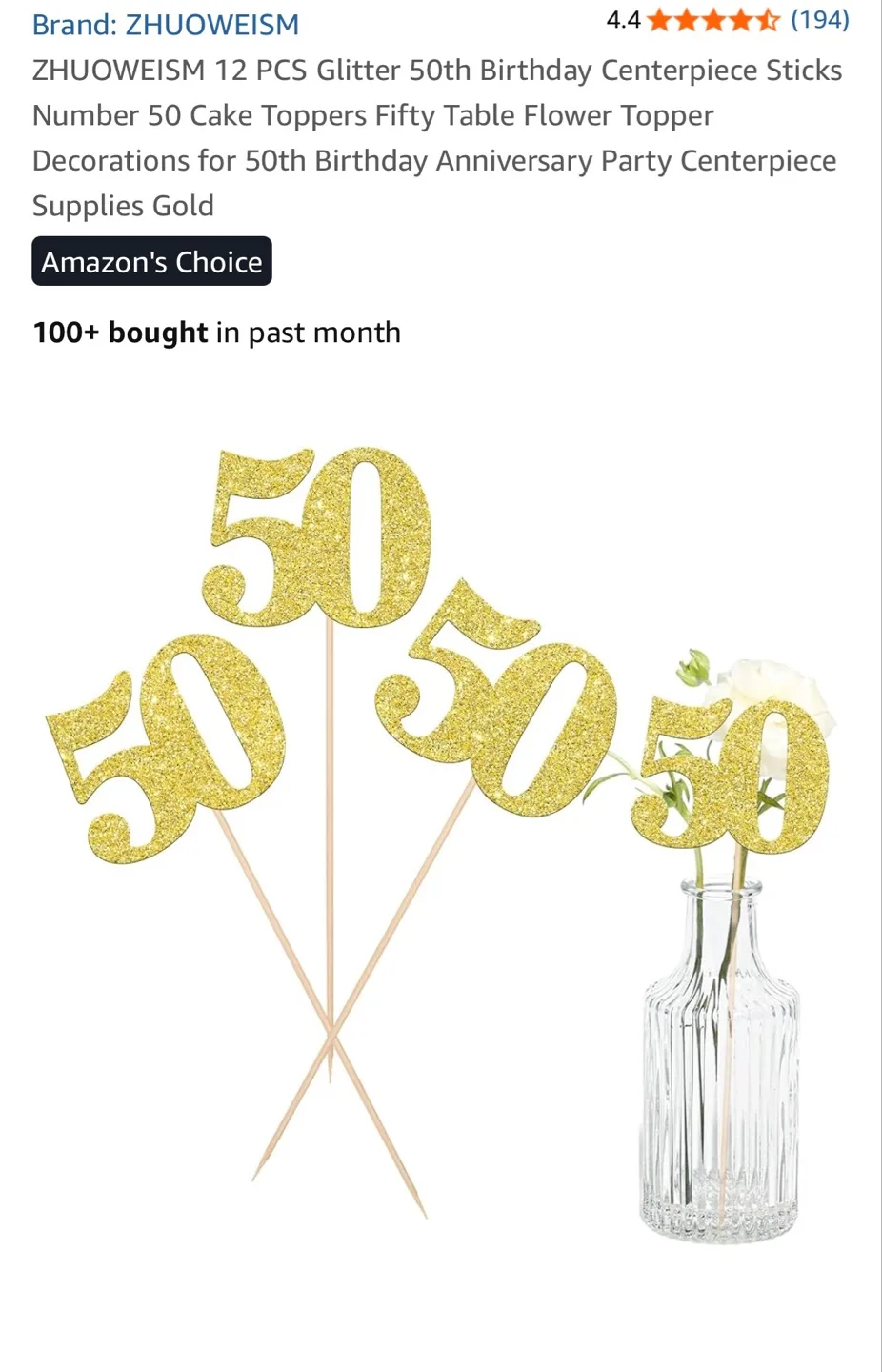 50th Birthday Glitter Centerpiece Stick thumbnail