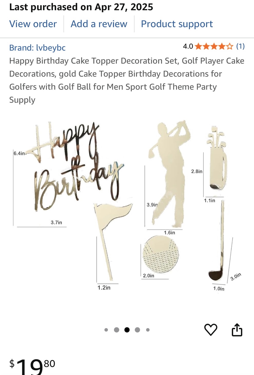 Happy Birthday Golf Cake Topper Set - New