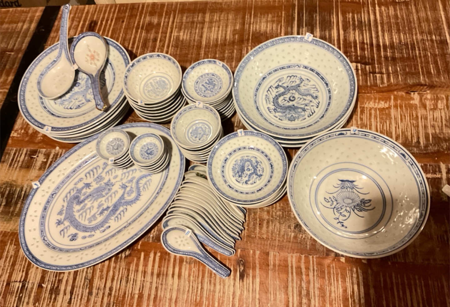 Vintage Chinese Rice Eye Porcelain Dinnerware Set