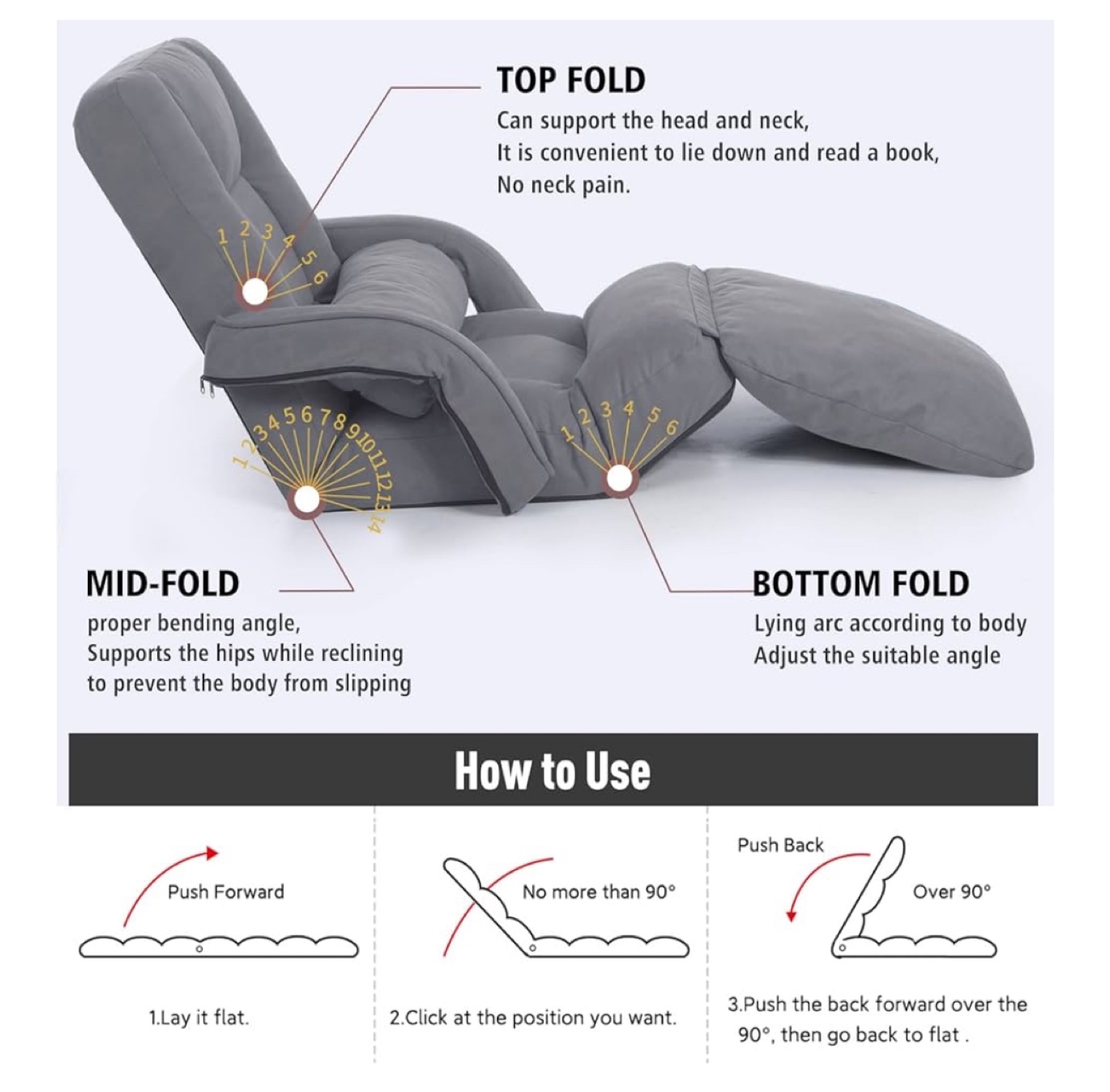 Foldable Lazy Sofa Bed - Grey - photo 3