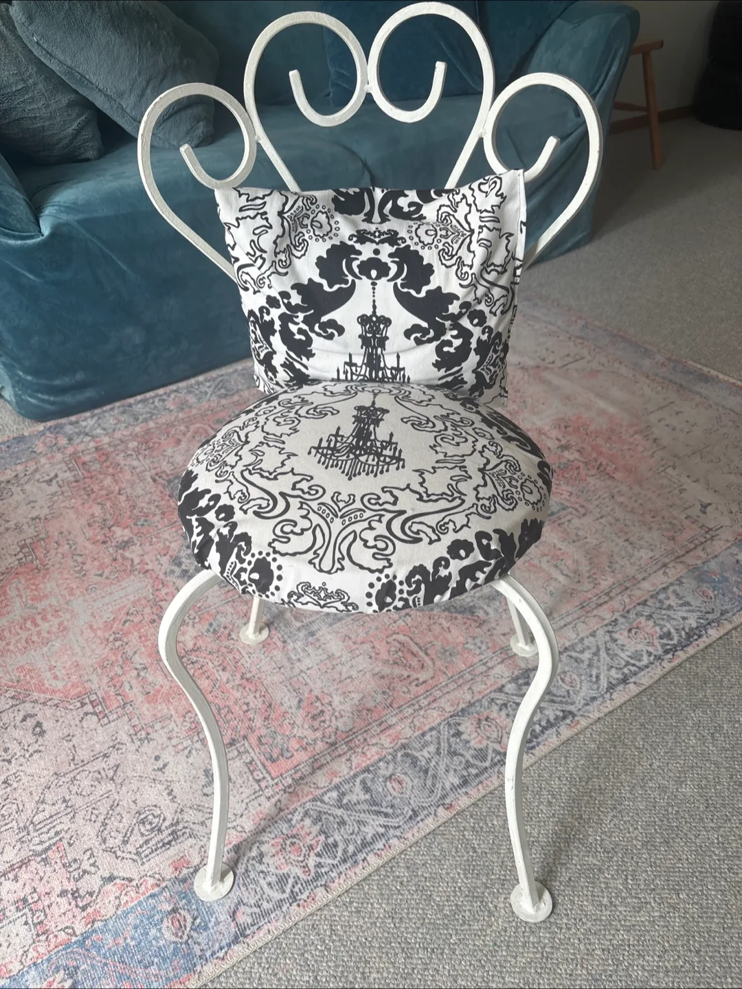 White Metal Vanity Chair with Cushion thumbnail
