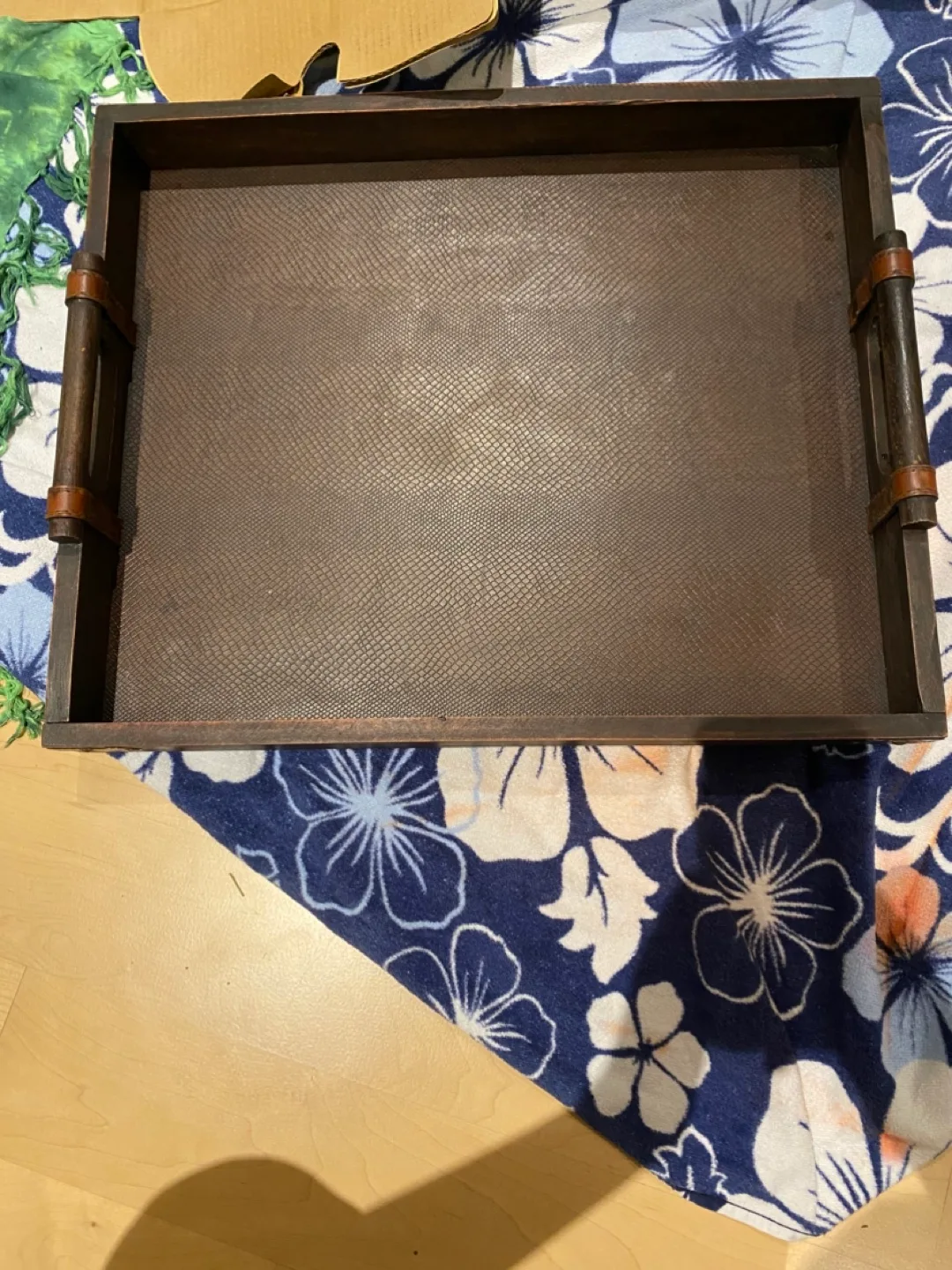 Brown Wooden Serving Tray with Handles thumbnail