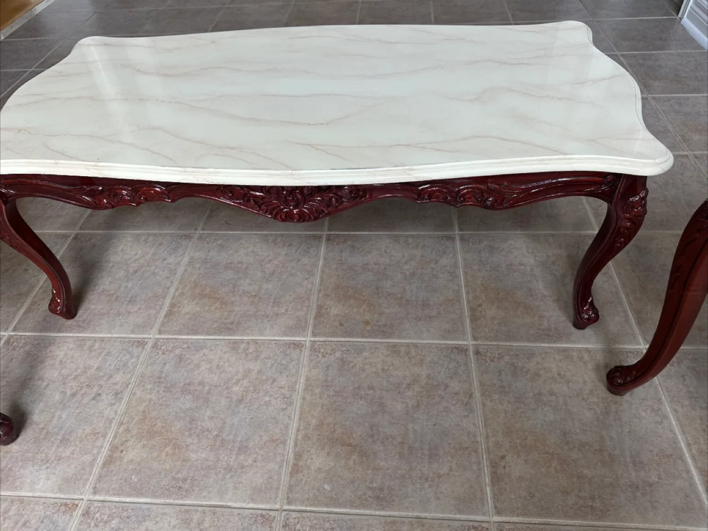 Faux Marble Top Accent Table, wooden base thumbnail