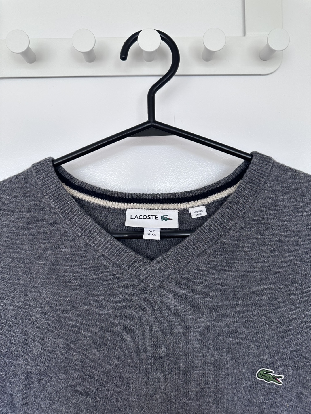 Lacoste Grey V-Neck Sweater - Size XXL - photo 3