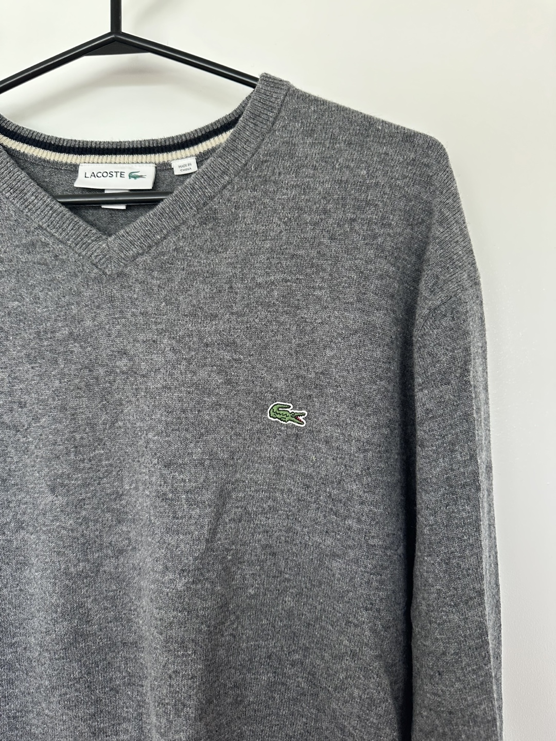 Lacoste Grey V-Neck Sweater - Size XXL