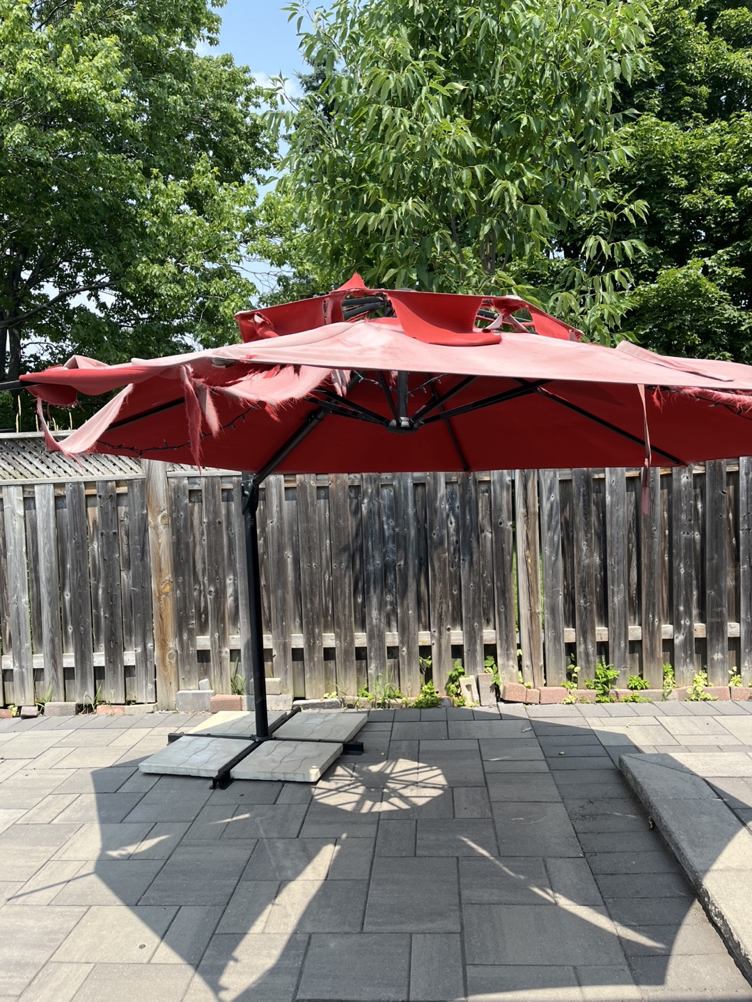 Red Patio Outdoor Umbrella and stand (fabric needs replacement)